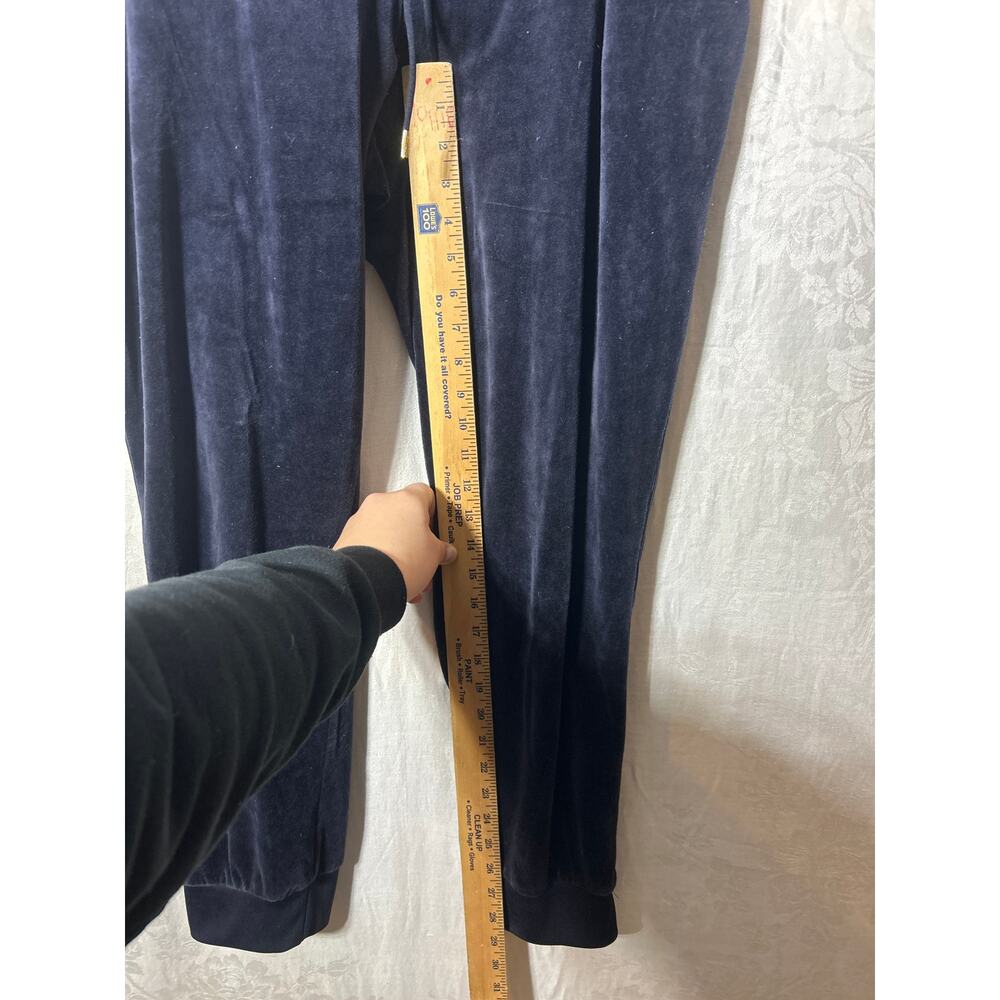 Juicy Couture Velour Pants XL Navy Blue Track Joggers Drawstring Y2K Elastic Cuf - Picture 8 of 13